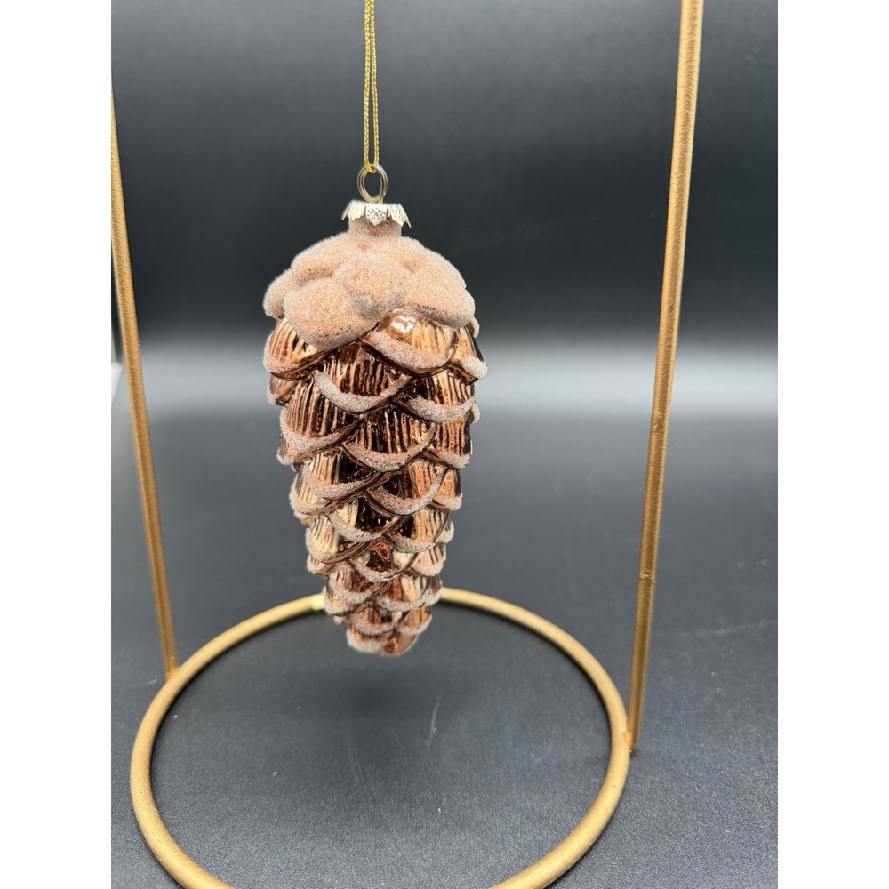 Copper Glass Pinecone Christmas Ornament Flocked Metallic Brown 5.5 Inch